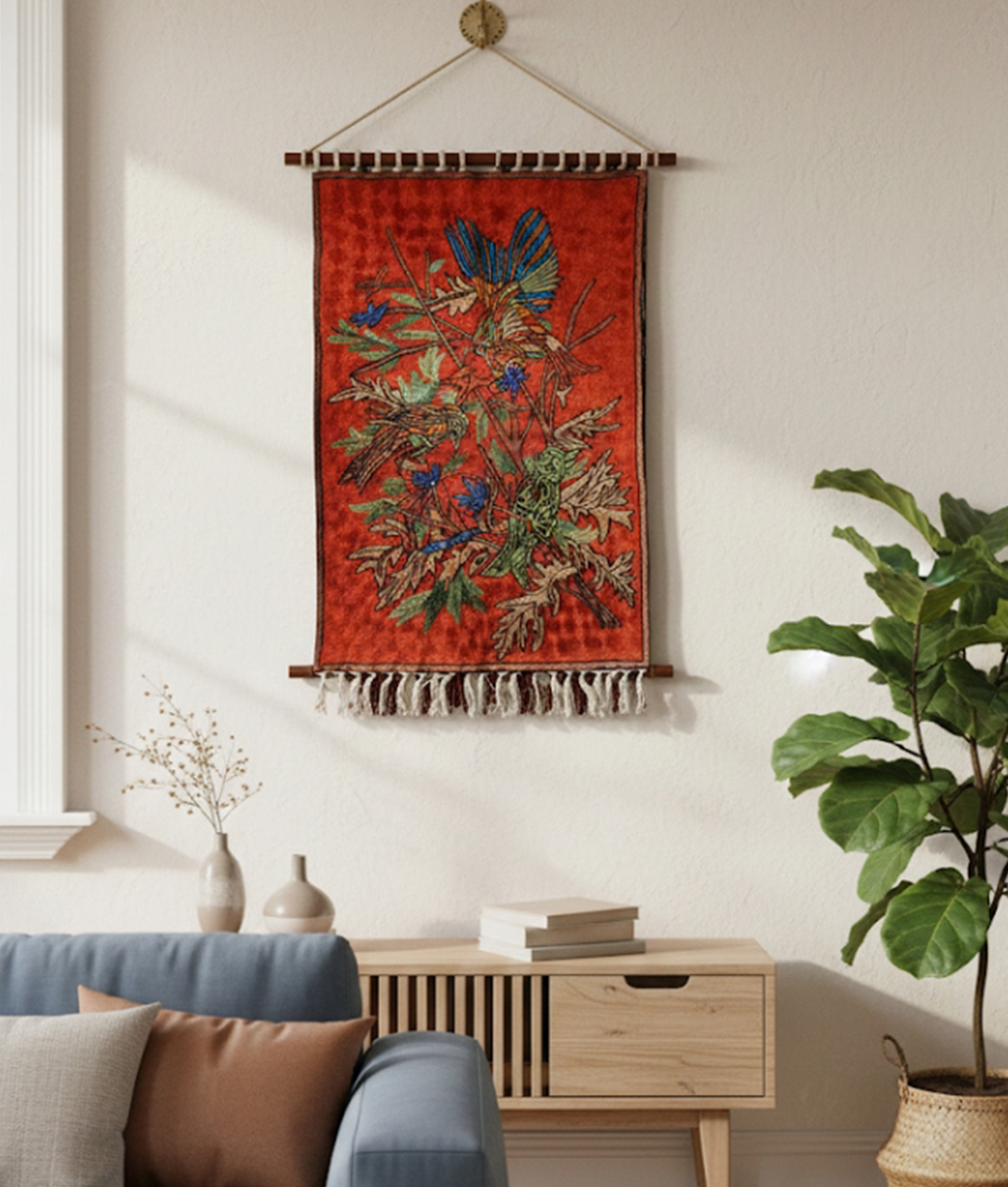 Kashmir handmade silk Chain stich rug-p1