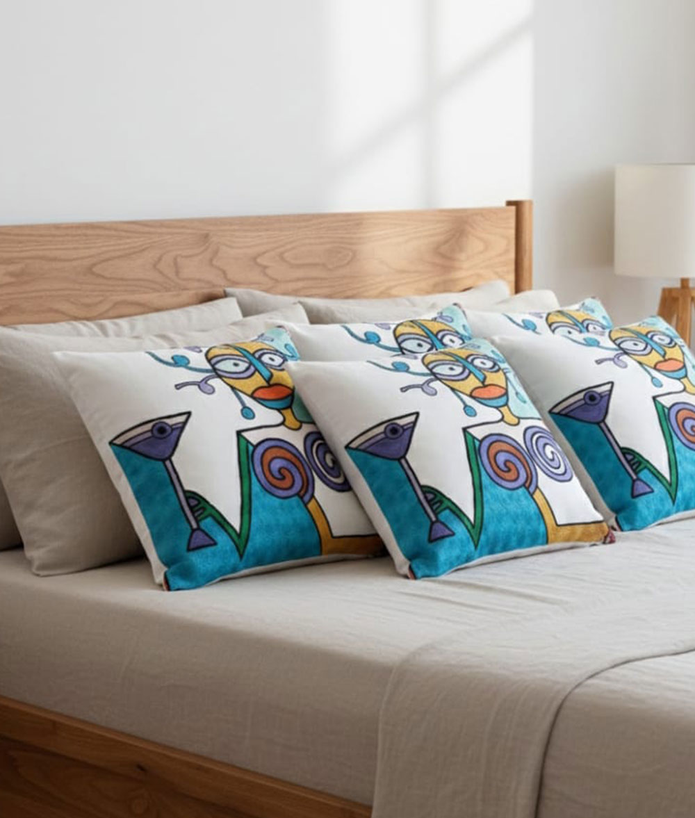 Kashmir Handmade chain stitch cushion cover handstiched model faces with deferent silk embroidered6